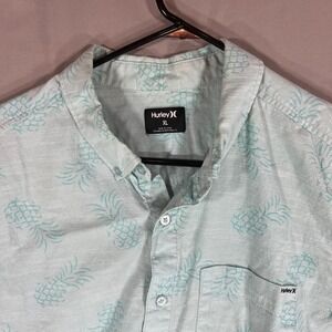 Hurley Stretch Blue Pineapple Button Down Shirt Men's Size XL Stretch Cotton